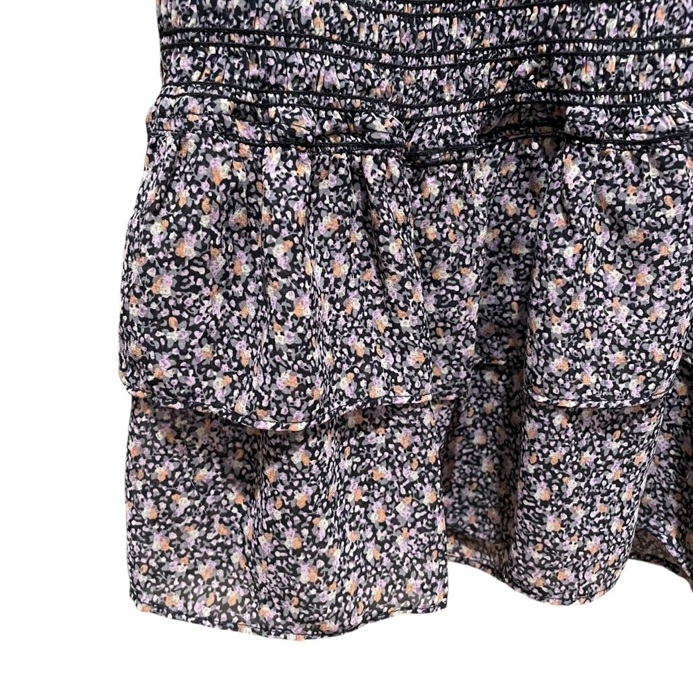 Storia Smocked Ruffle Floral Mini Dress Blue Pink Women’s Size Medium - Picture 4 of 9